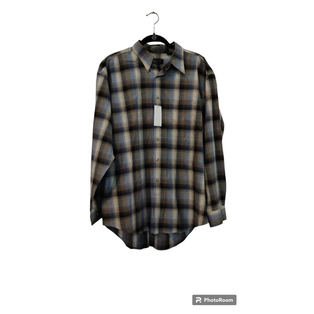 NWT Biscayne Bay Blue and‎ Grey Blend Long Sleeve Button Down